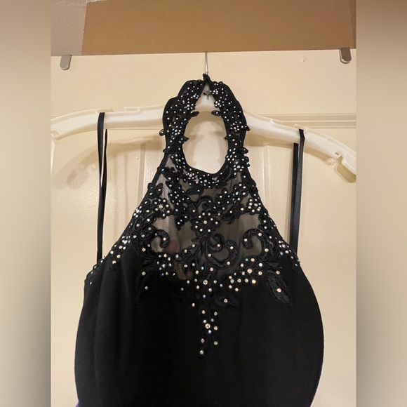 Black Sequined/Mesh Halter Top Dress - Picture 2 of 9
